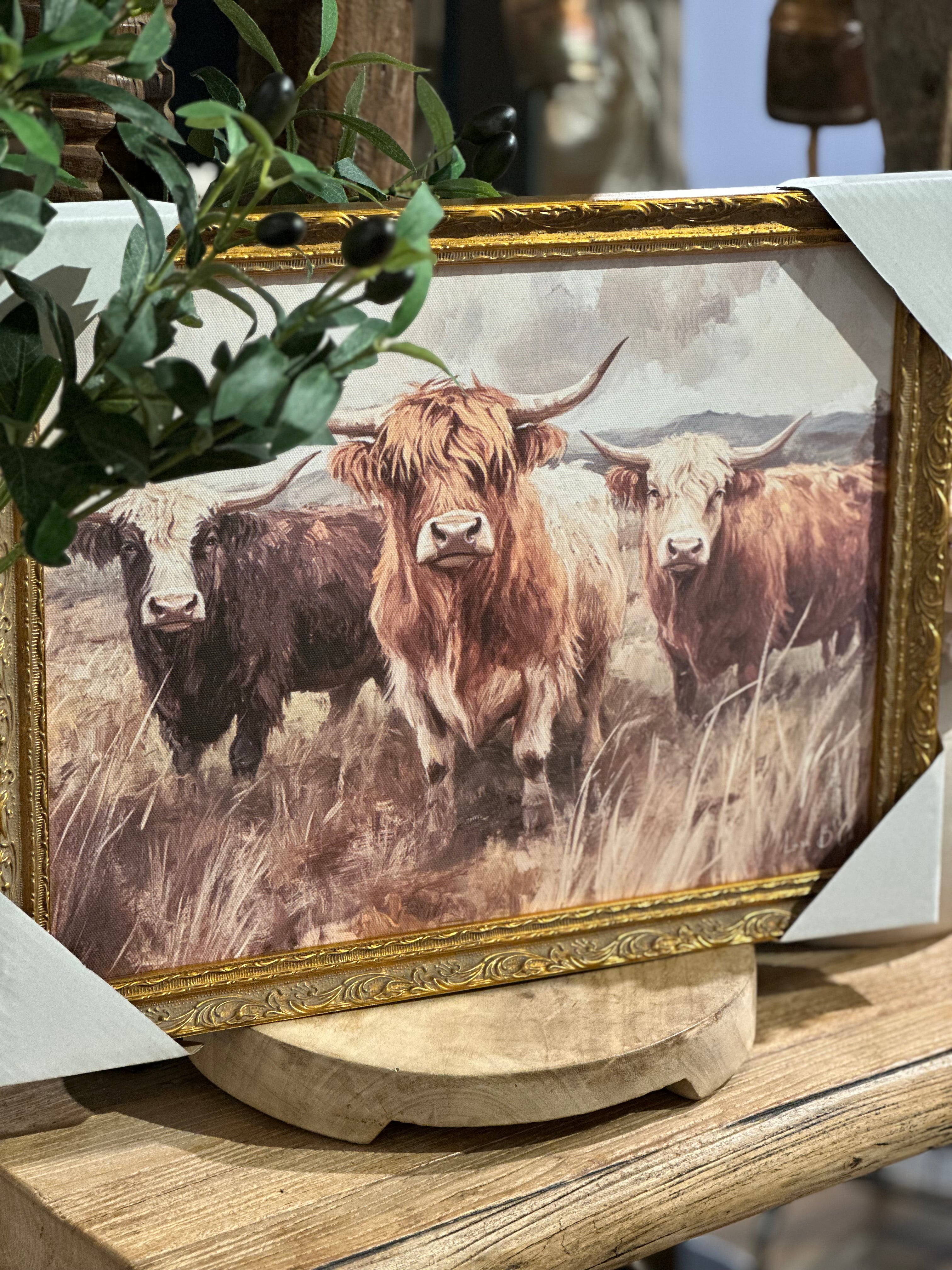 Luxe B Co - Highland Cow Herd | French Brass Inspired Framed Art