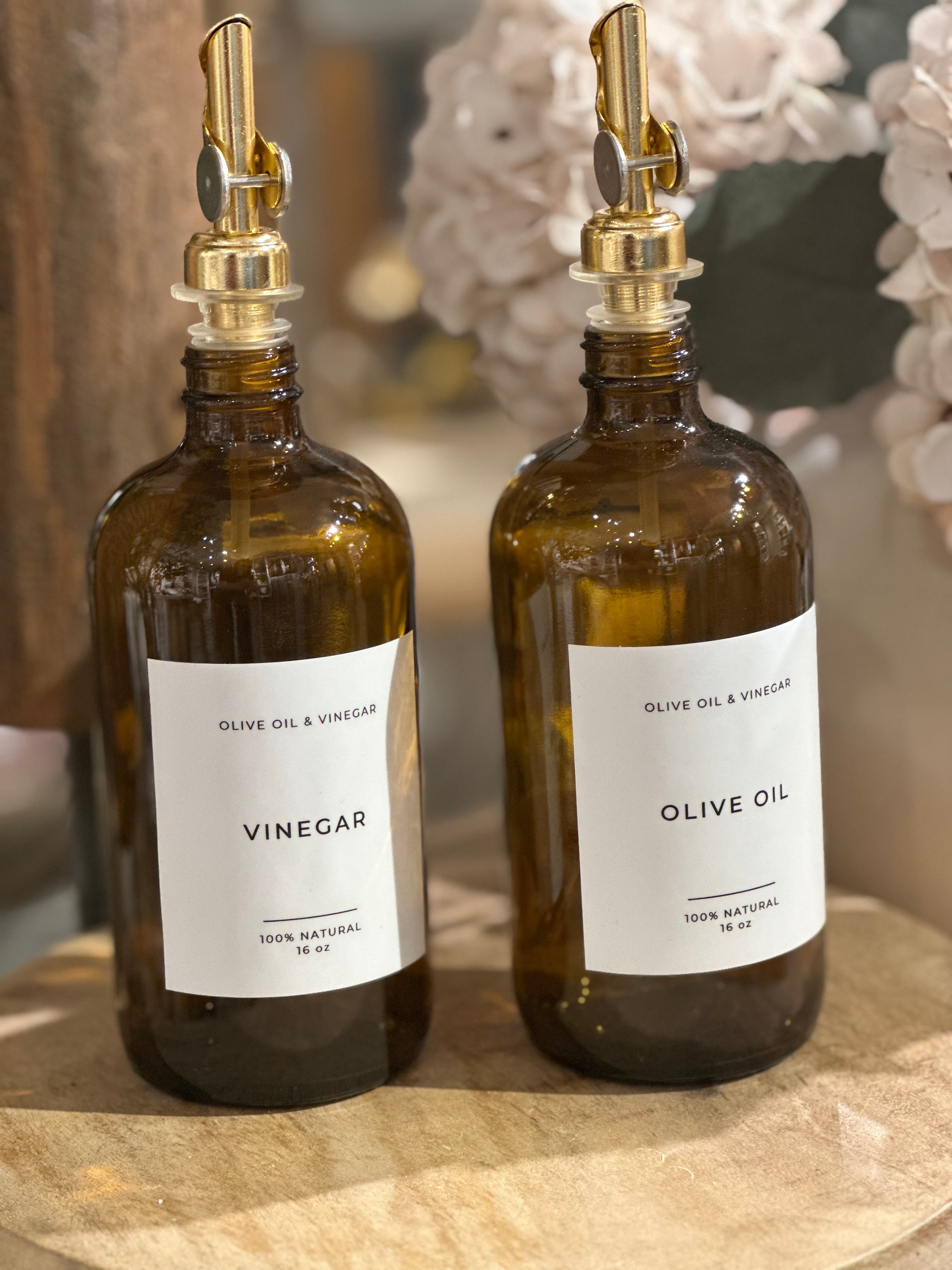 Luxe B Co- Glass Dispenser Amber Olive Oil & Vinegar Refillable Bottles