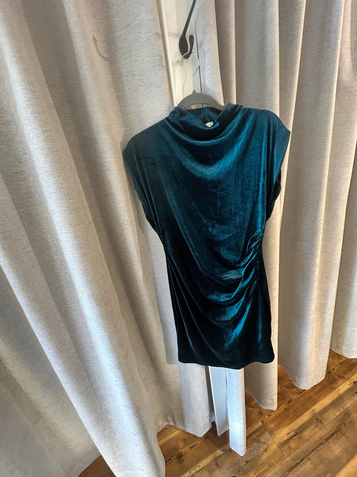 Velvet Cowl Neck Ruched Dress