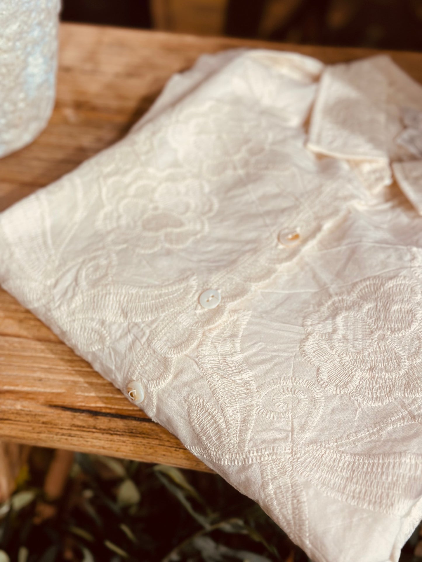 Apricot- Embroidered Cottton Scallop Hem Shirt