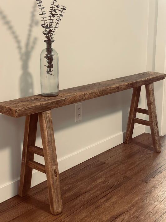 Antique Skinny Wooden Bench, Size 45-55 in ( In store purchase only )