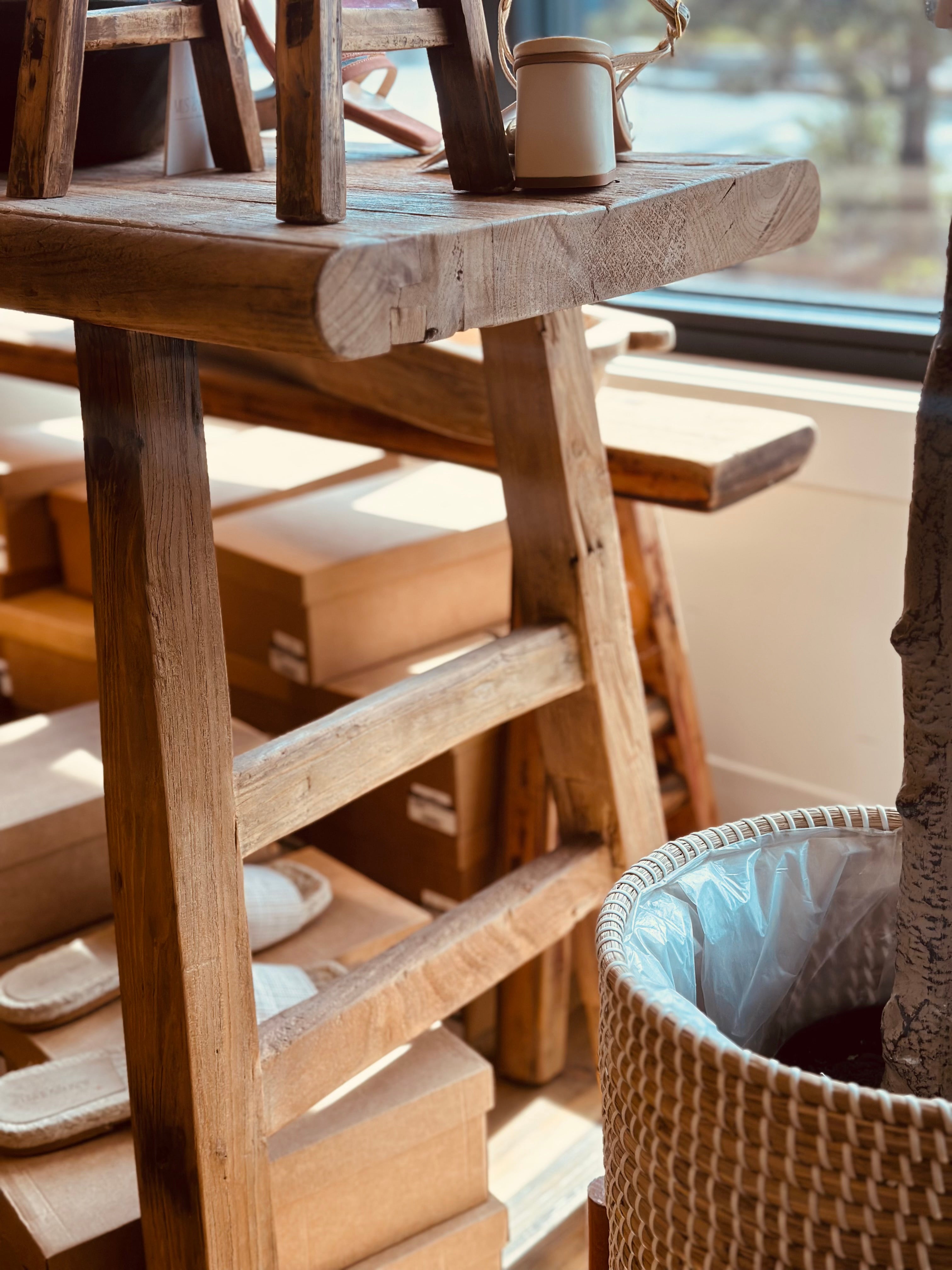 Wooden Bench 59 in, Natural Recycled Elmwood