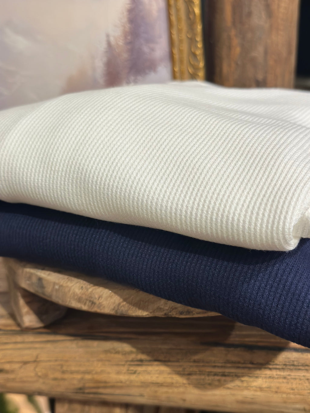 Waffle Crew Neck Btn Detail Top