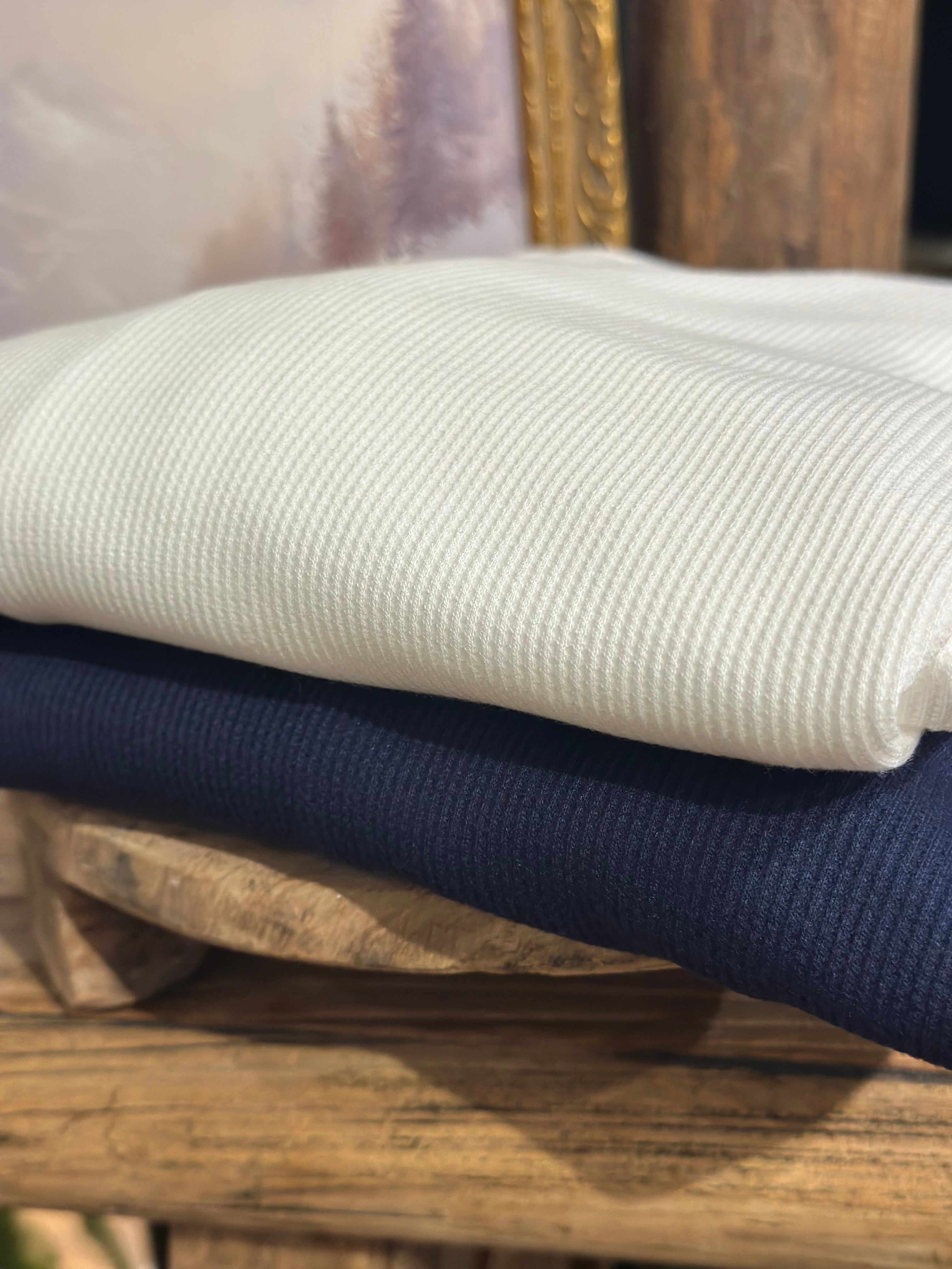 Waffle Crew Neck Btn Detail Top