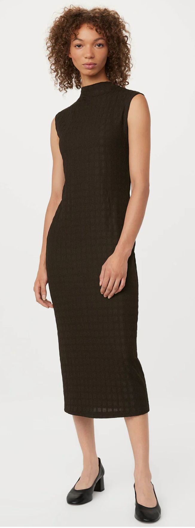 Frank and Oak- The Textured Midi Dress in Dark Chocolate