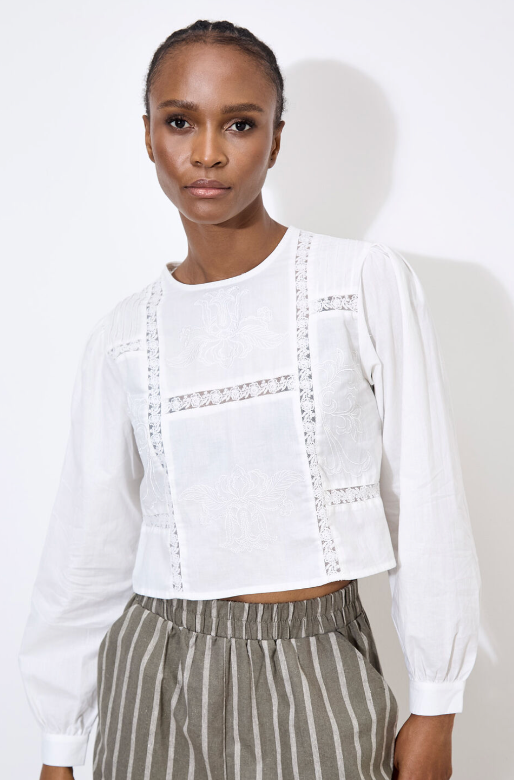 Apricot- Lace Embroidered Cotton Top
