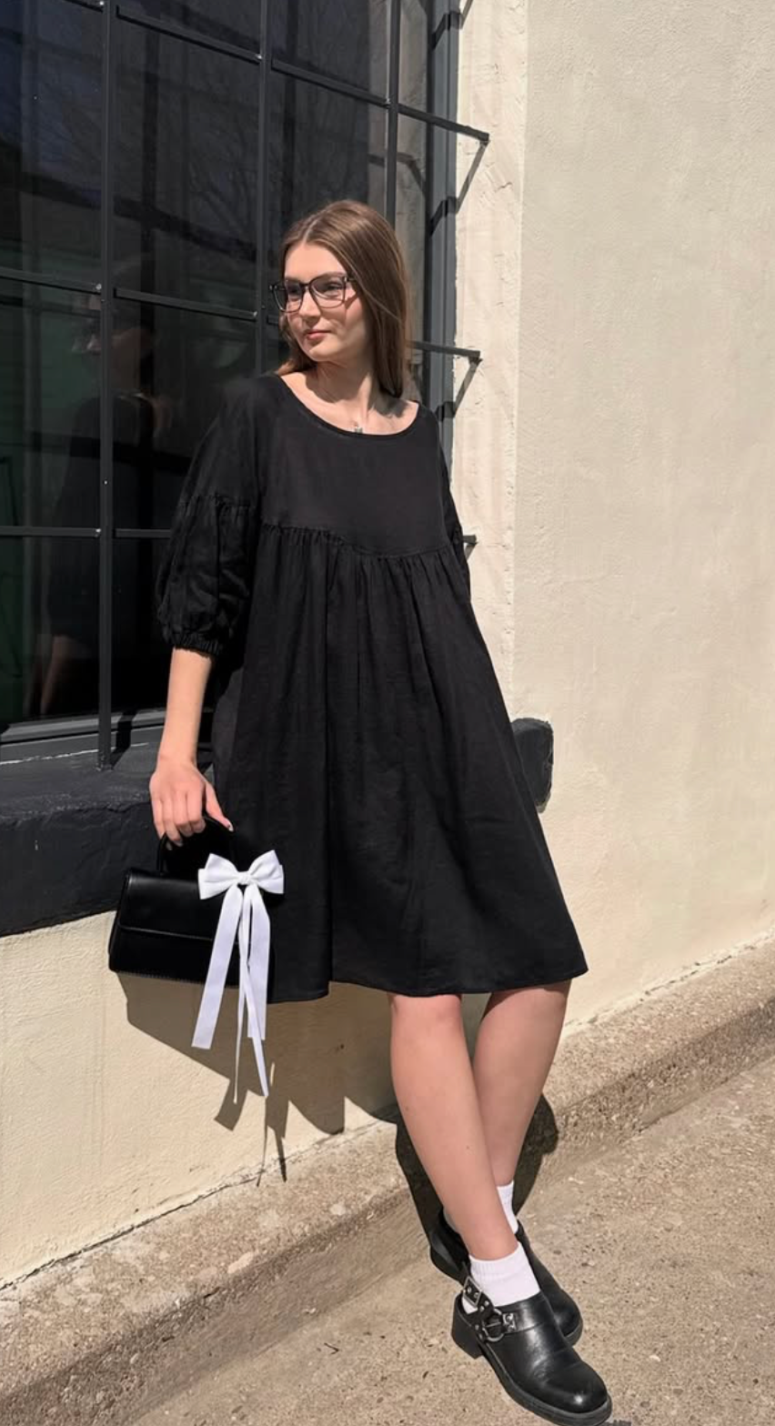 Puffed Sleeve Linen Midi Dress