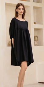 Puffed Sleeve Linen Midi Dress