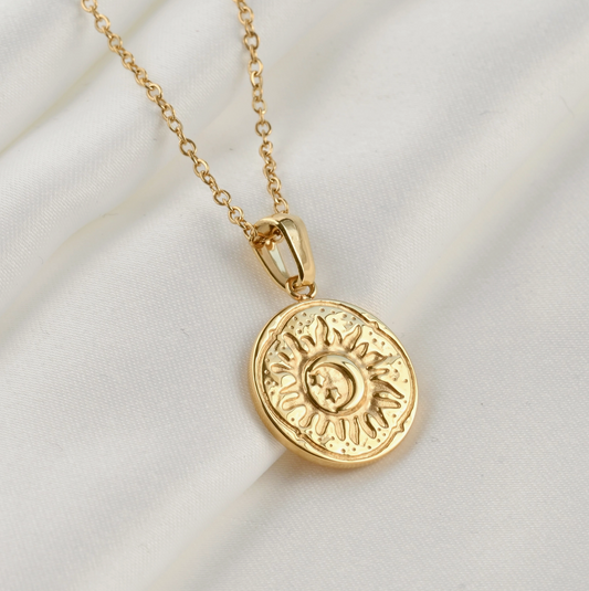 Vintage Style Sun Necklace - Sun Burst Coin Necklace