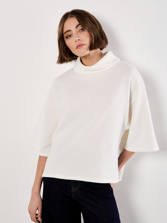 Cotton Waffle Cowl Neck Tee