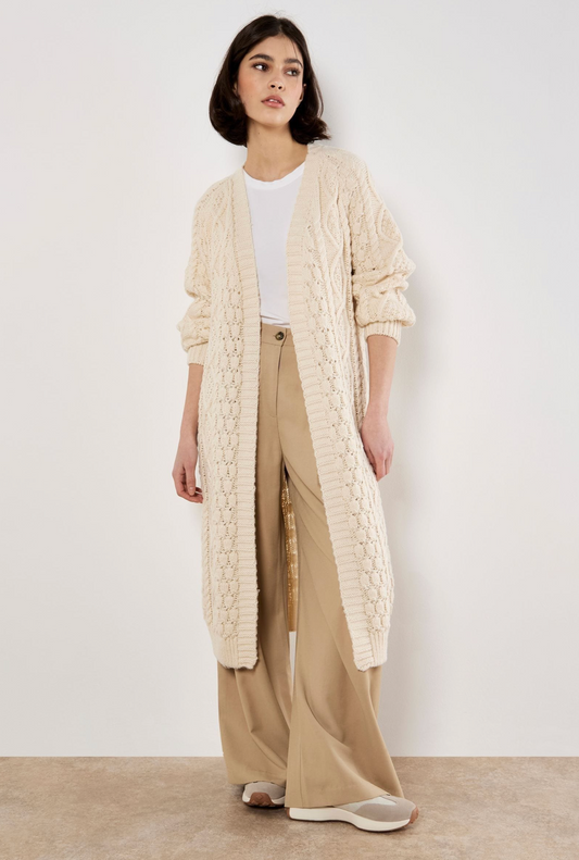 Cable Knit Open Midi Cardigan