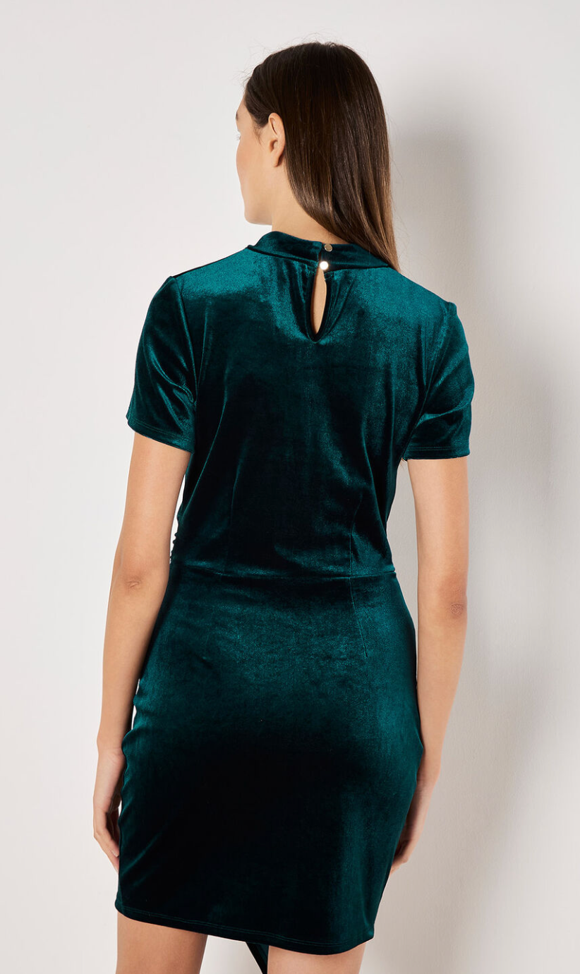 Velvet Cowl Neck Ruched Dress