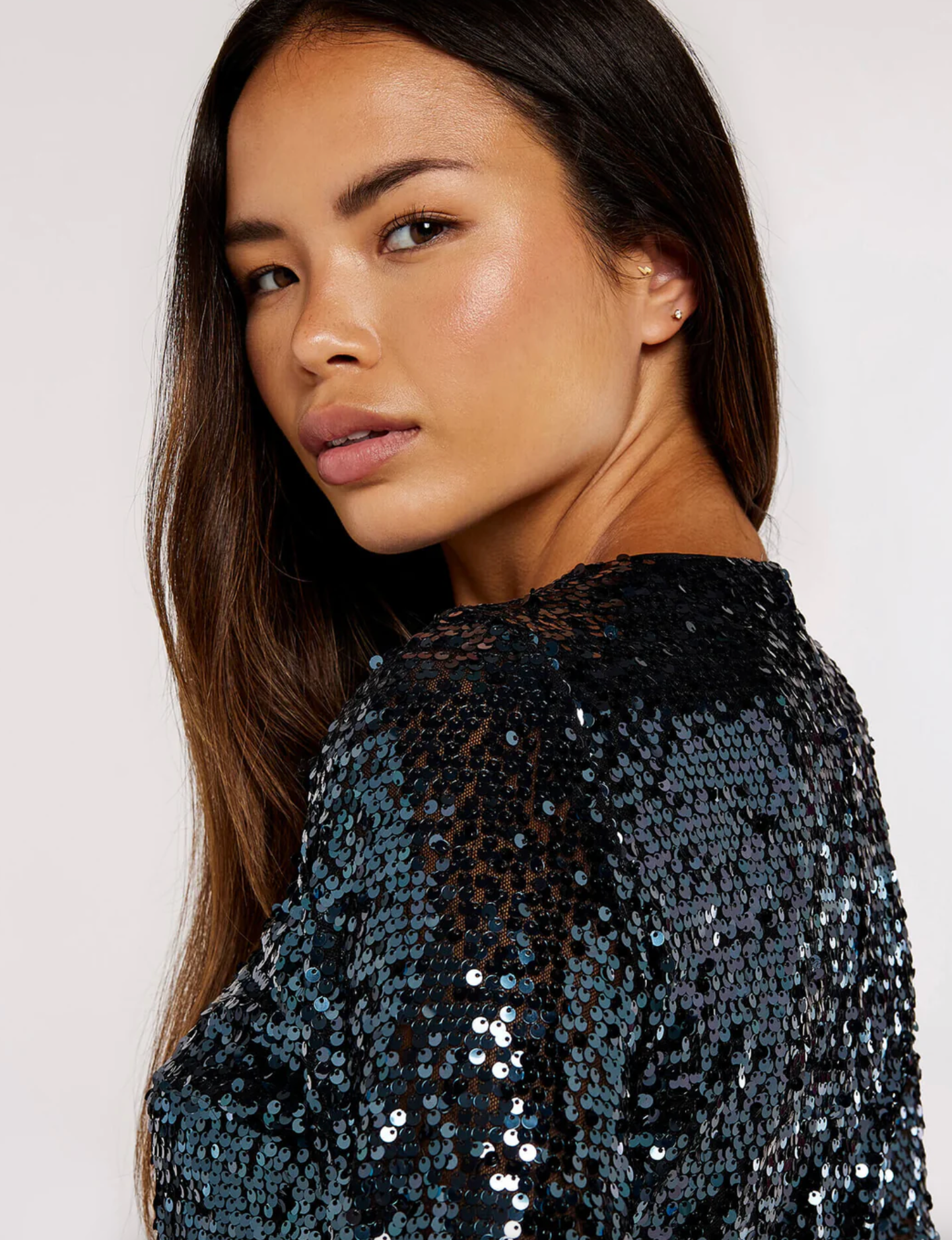 Sequin Puff Sleeve Tie Dress