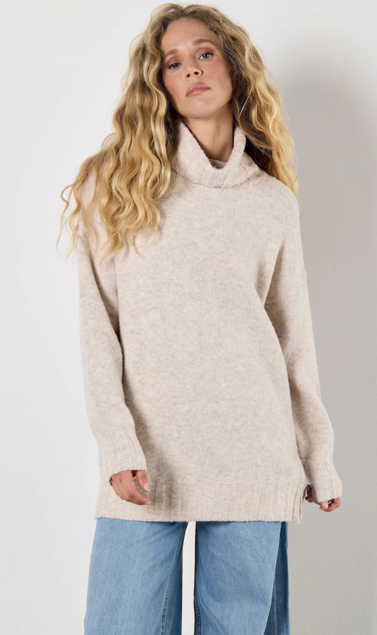 Oversized Roll Neck Tunic Sweater