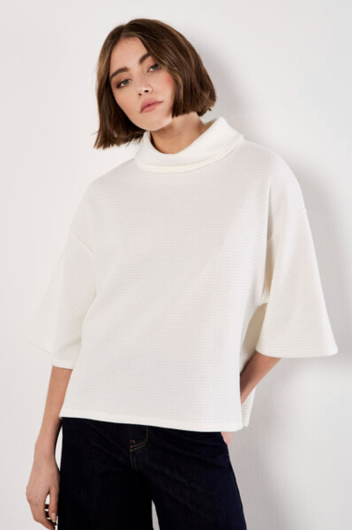 Waffle Crew Neck Btn Detail Top