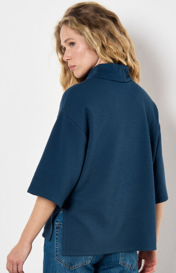 Waffle Crew Neck Btn Detail Top