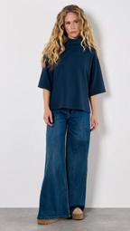 Waffle Crew Neck Btn Detail Top