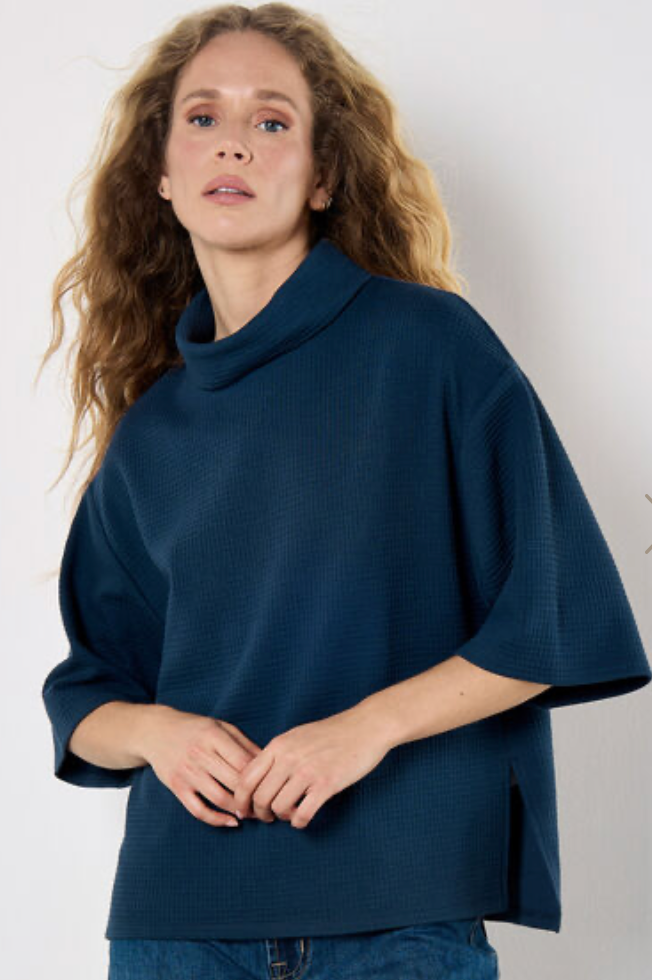 Waffle Crew Neck Btn Detail Top