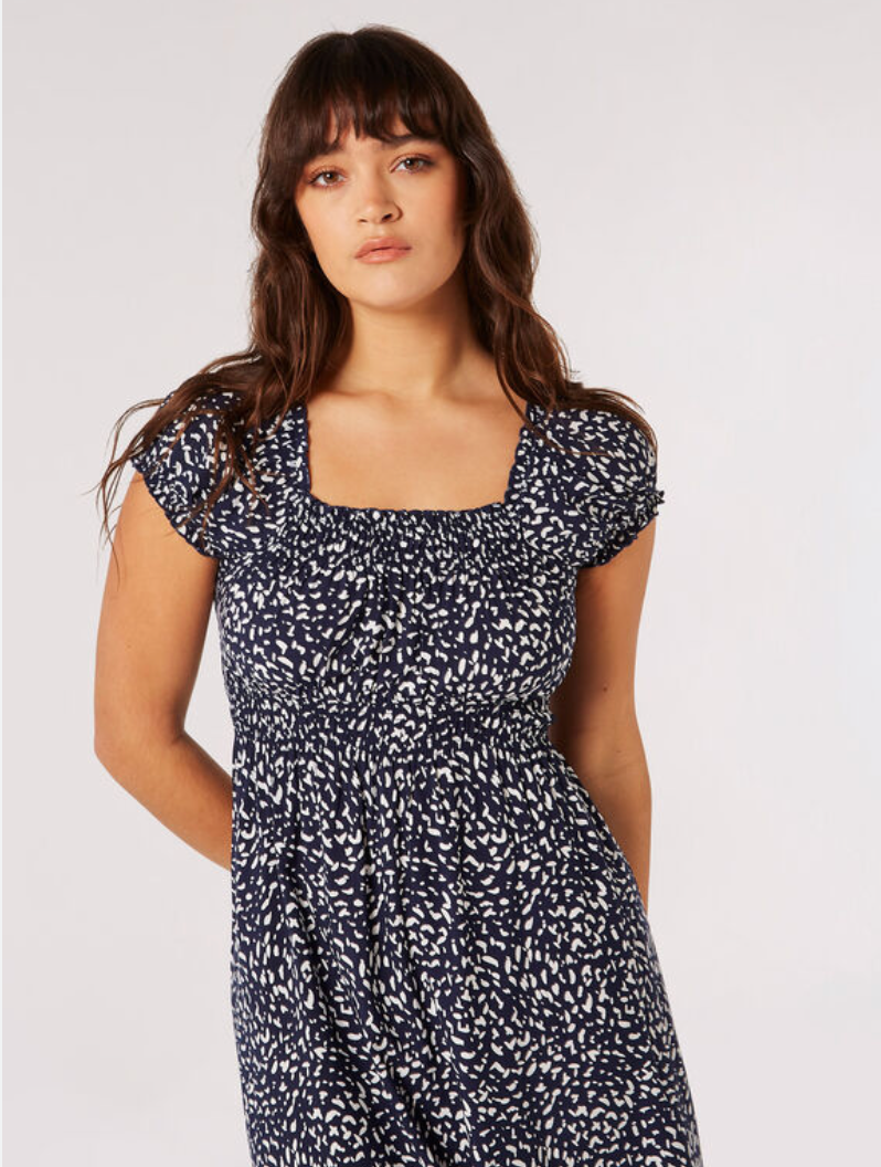 Milkmaid Midi Spot Printed Dress