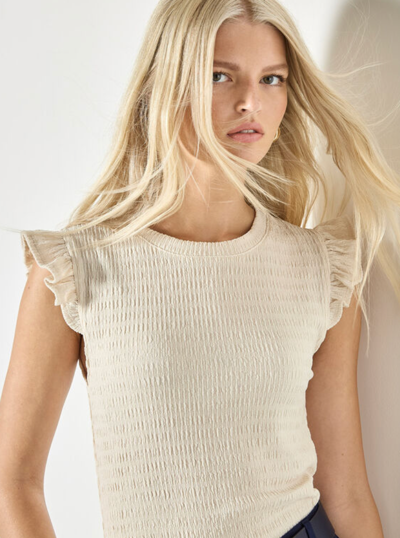 Textured Jersey Ruffle Sleeve Tee