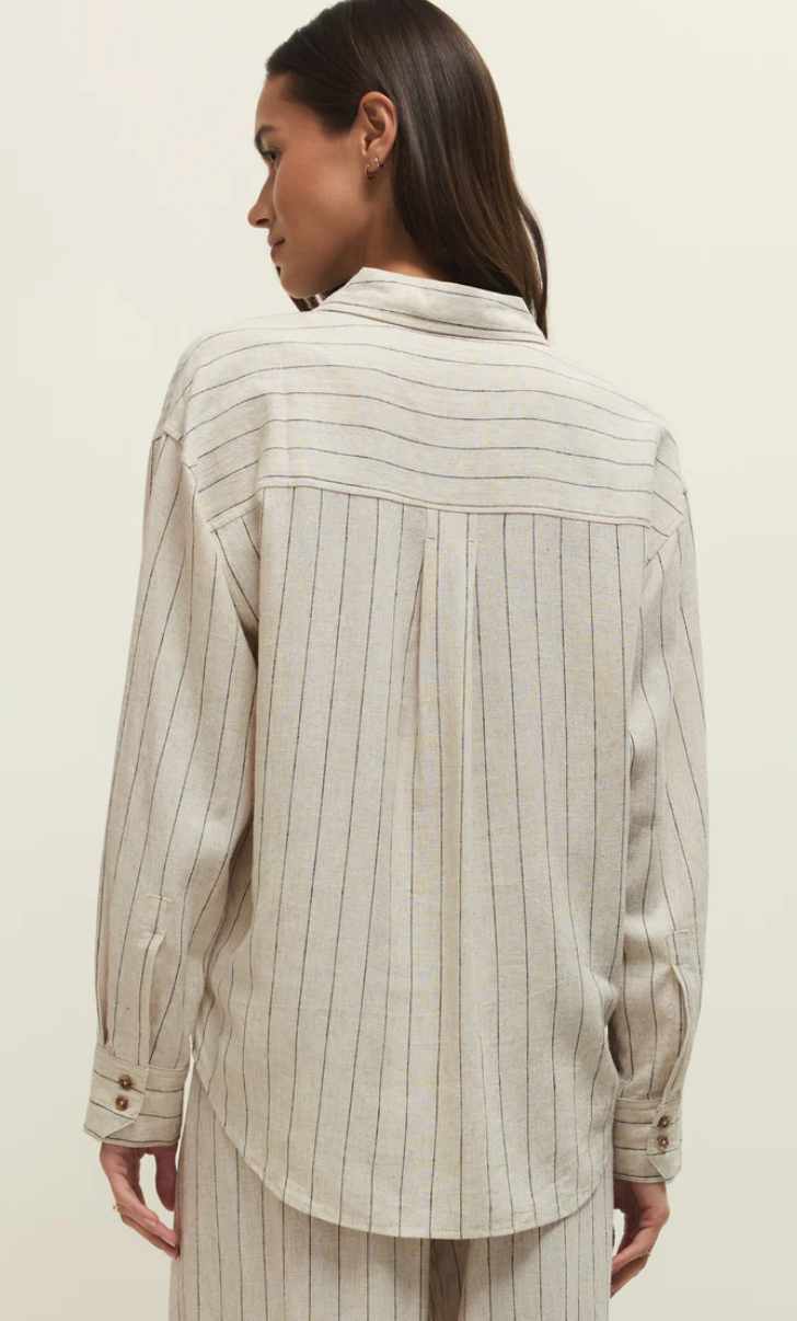 Alfie Stripped Linen Button Up