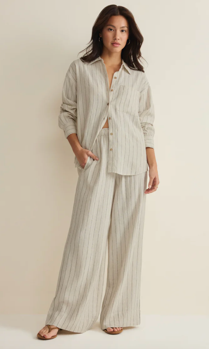 Alfie Stripped Linen Button Up