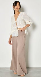 Apricot - Cotton Weave Wide Leg Trousers