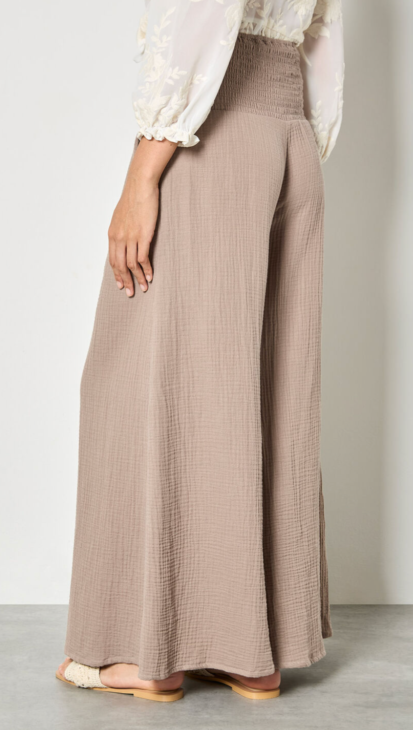 Apricot - Cotton Weave Wide Leg Trousers
