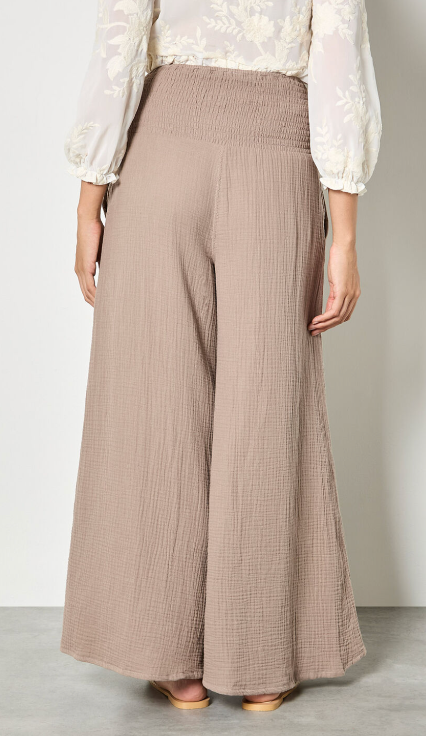 Apricot - Cotton Weave Wide Leg Trousers