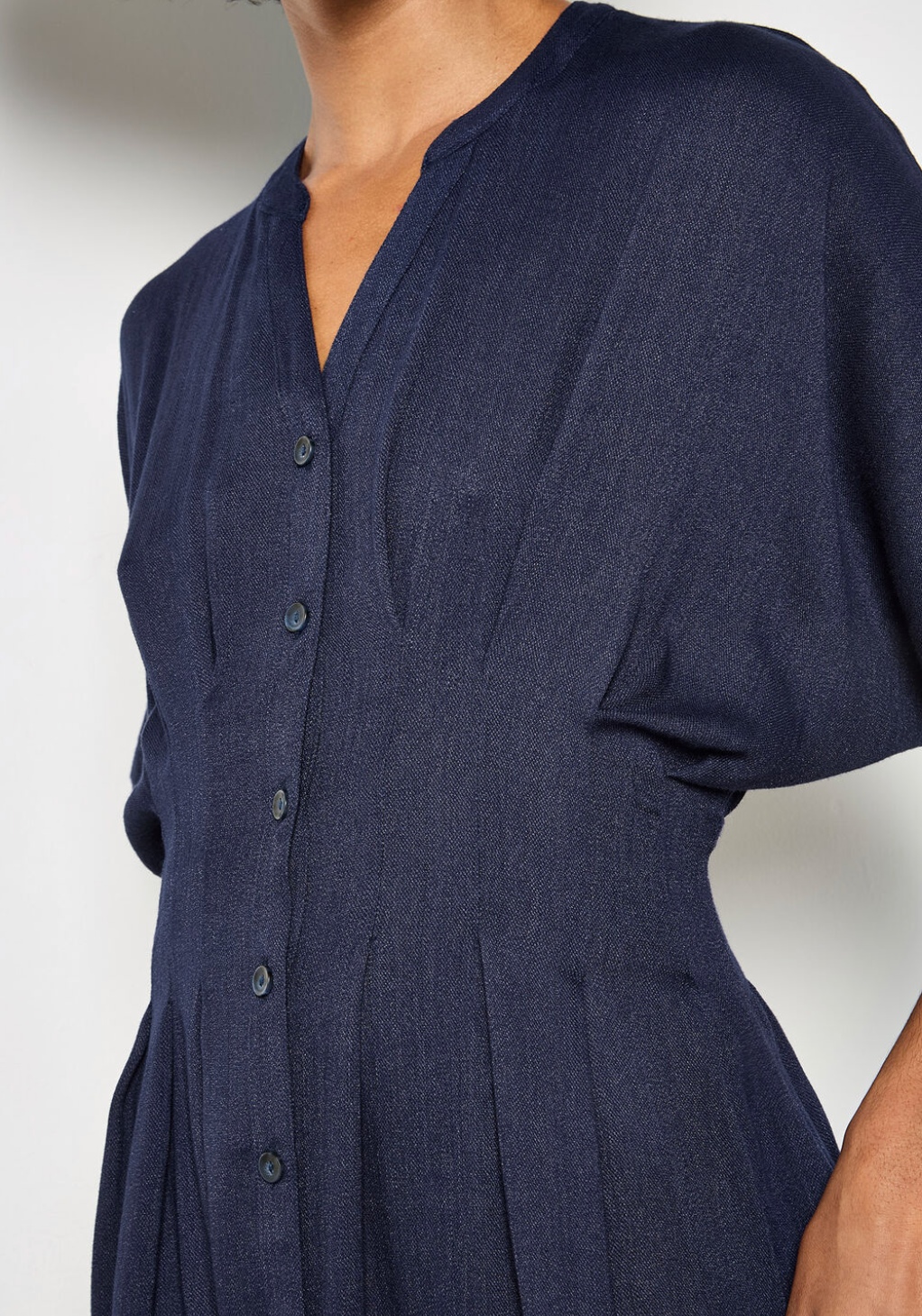 Apricot - Pleated Waist Midi Shirt Dress