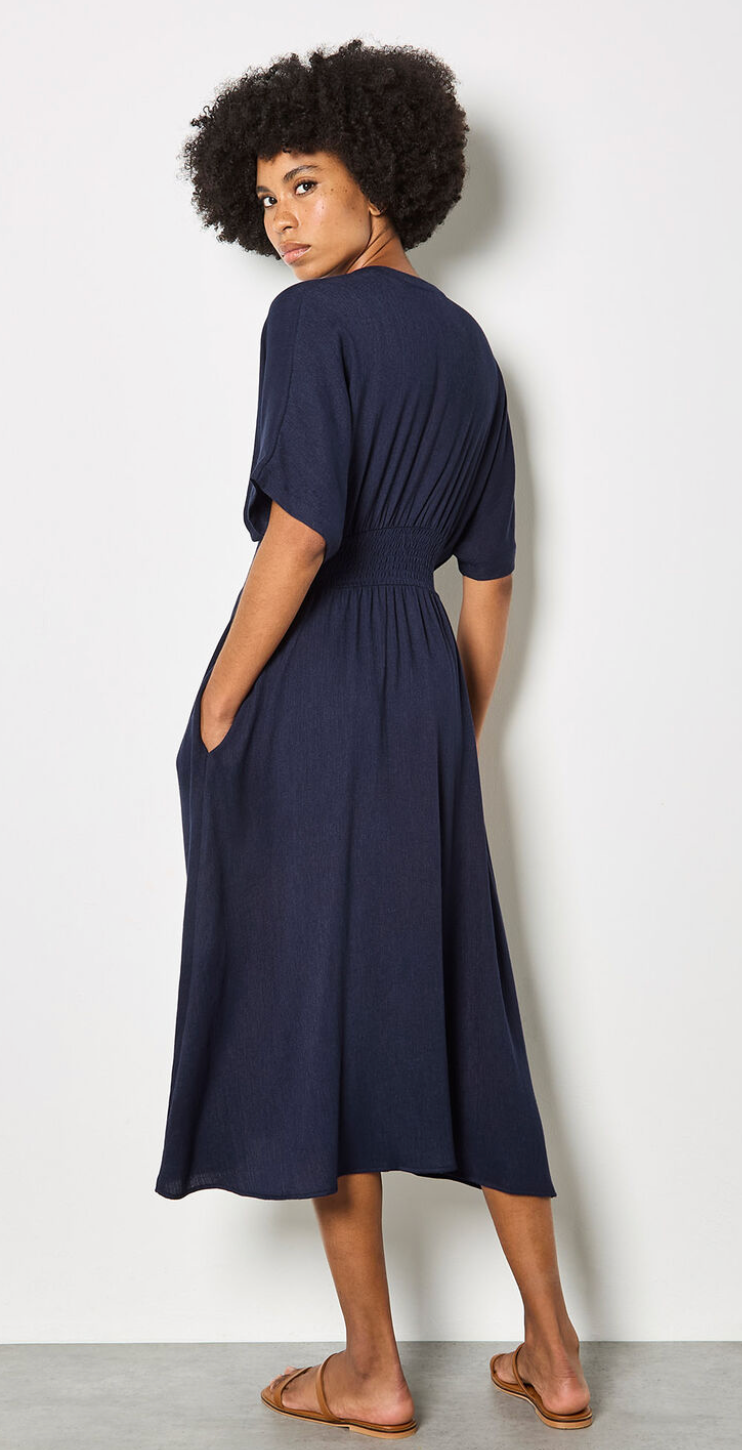 Apricot - Pleated Waist Midi Shirt Dress