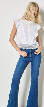 Apricot - Lace Trim Frill Edge Top