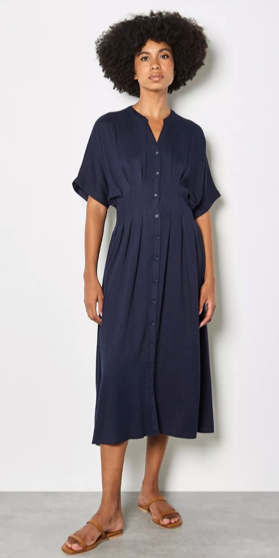 Apricot - Pleated Waist Midi Shirt Dress