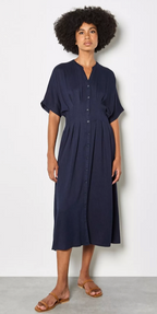 Apricot - Pleated Waist Midi Shirt Dress