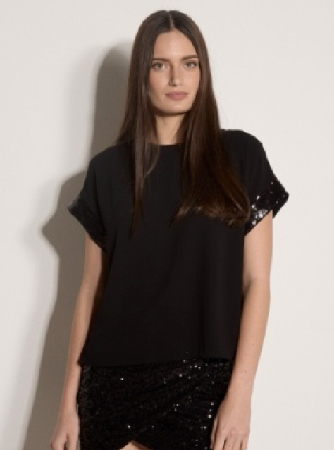 Apricot - Sequin Cuff Double Layer Top