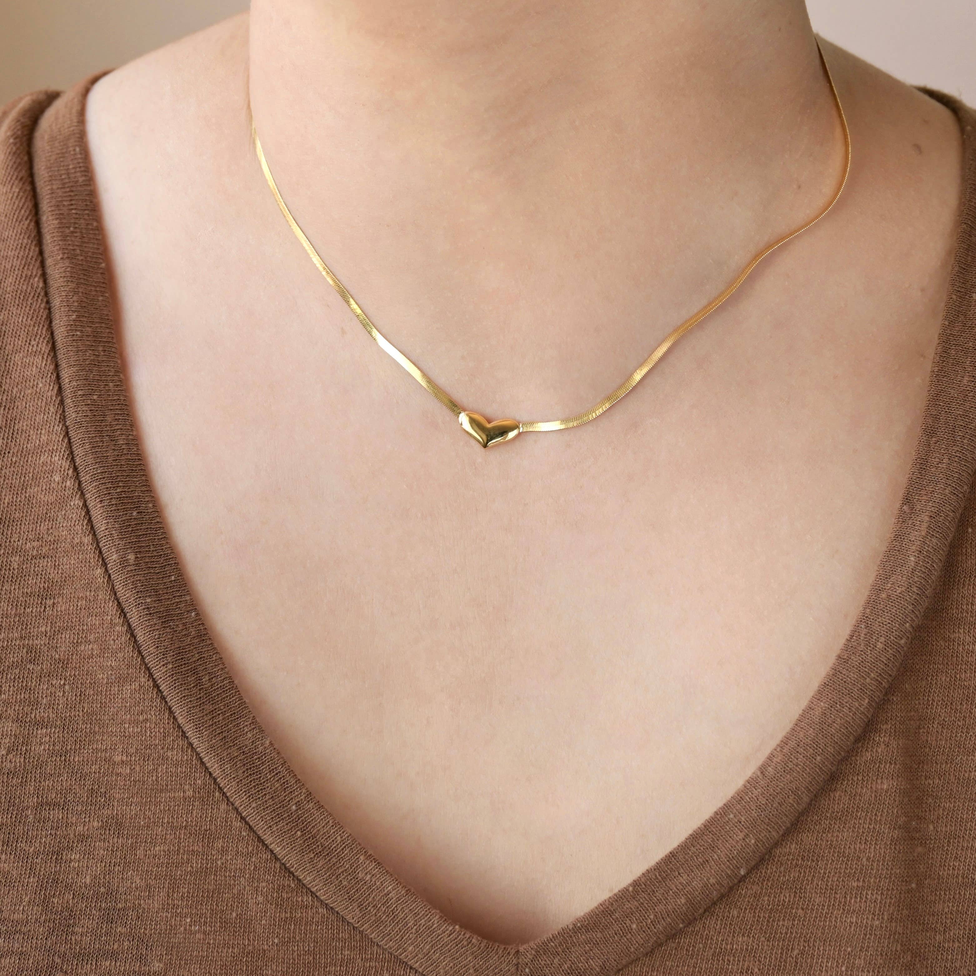 Herringbone Heart Necklace - Dainty Herringbone Necklace