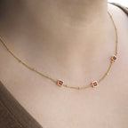 Blueyejewelry - Square Garnet Diamond Necklace - 18k Gold Stainless Steel