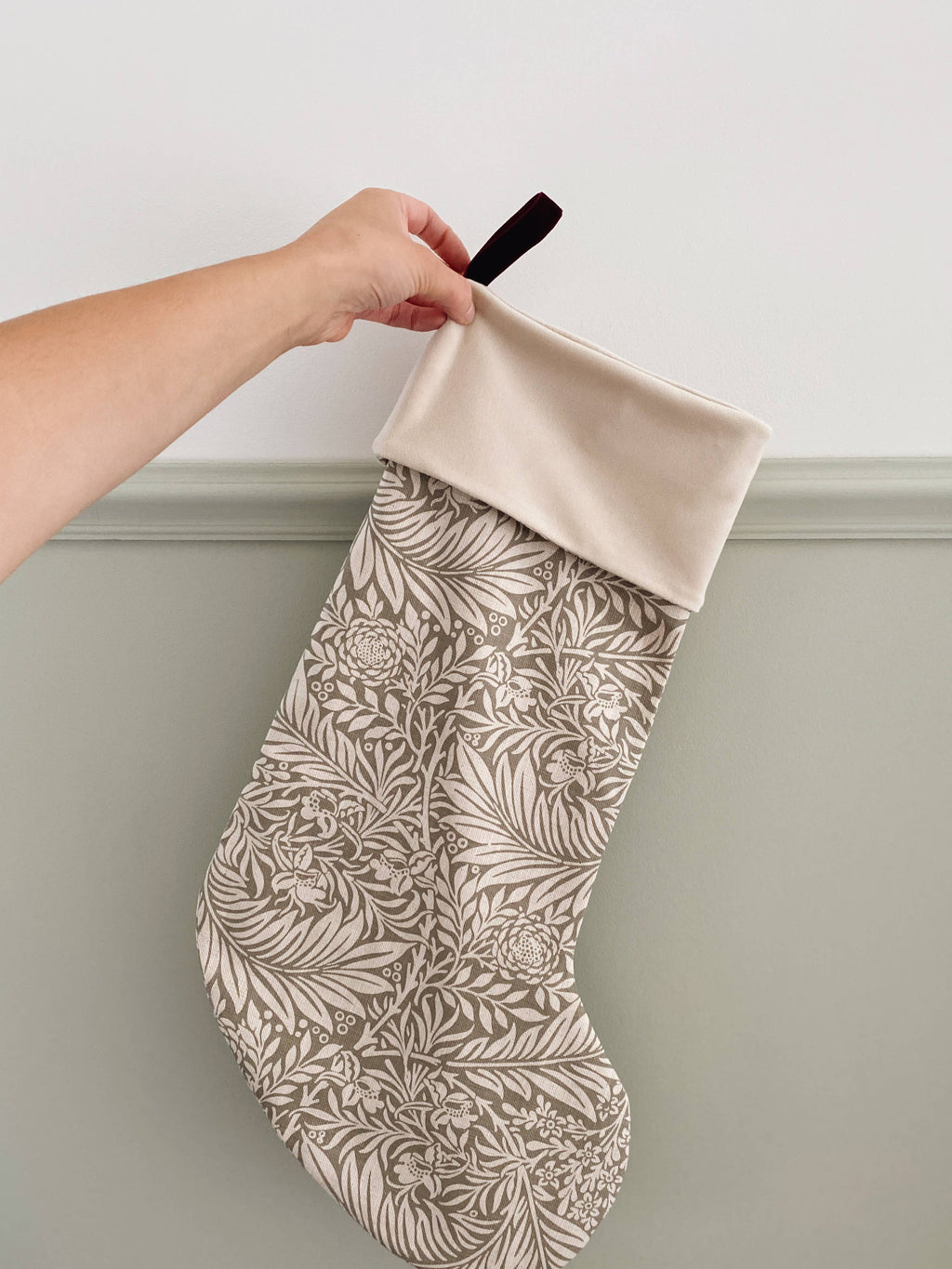 Sage Green Floral Luxury Velvet-Lined Christmas Stocking