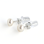Blueyejewelry - Sterling Silver Pearl Studs - Round Pearl Earrings