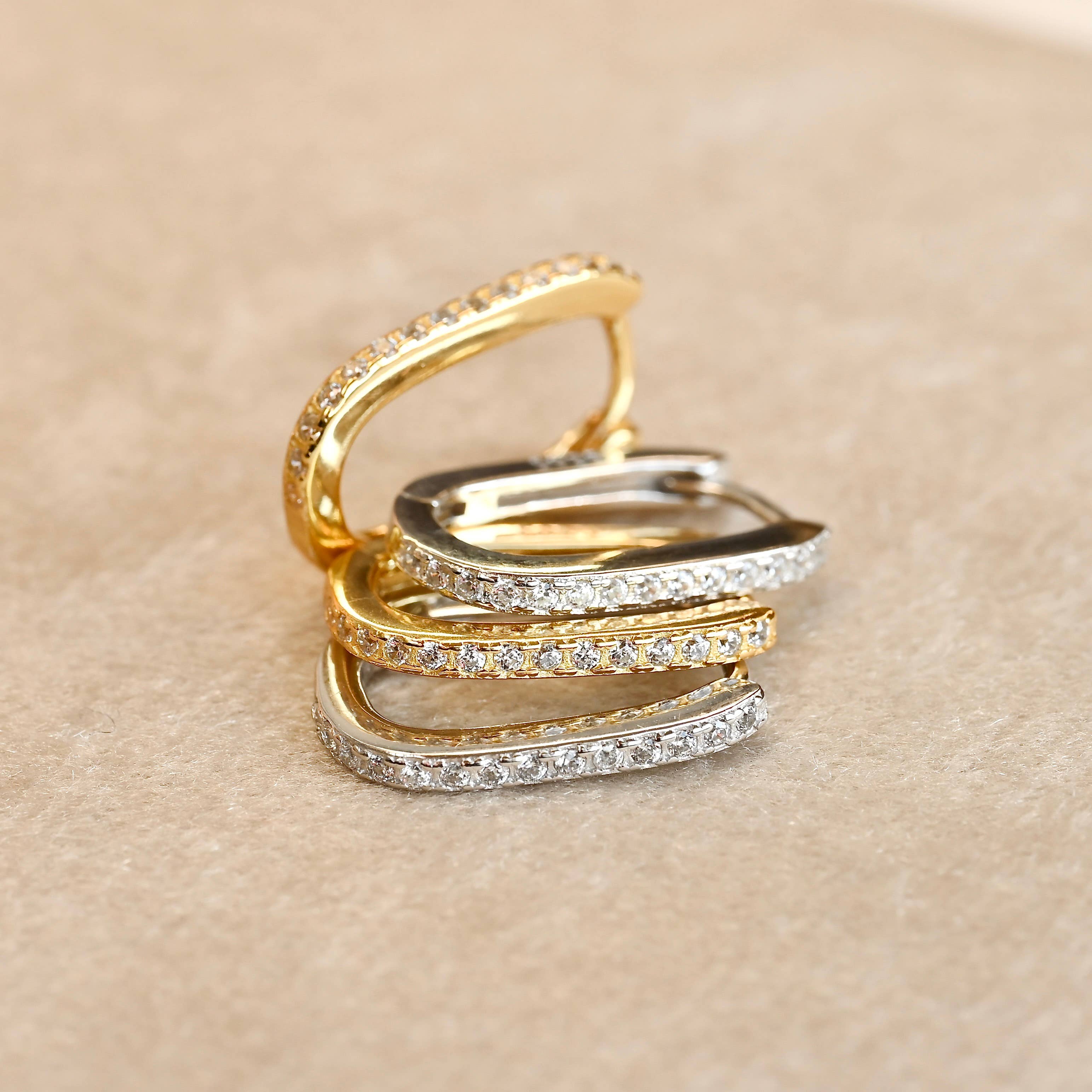 Diamond U Hoops - 925 Silver Pavé Link Hoop Earrings