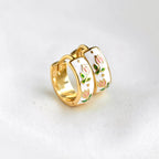 Blueyejewelry - Gold Enamel Tulip Flower Hoop Earrings - 925 Sterling Silver