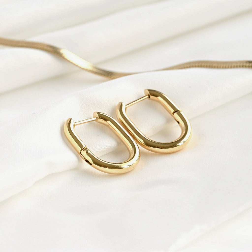 Gold U Hoops - Tarnish-proof Oblong Hoop Earrings