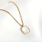 Square Mother of Pearl Necklace - Gold Square Shell Pendant