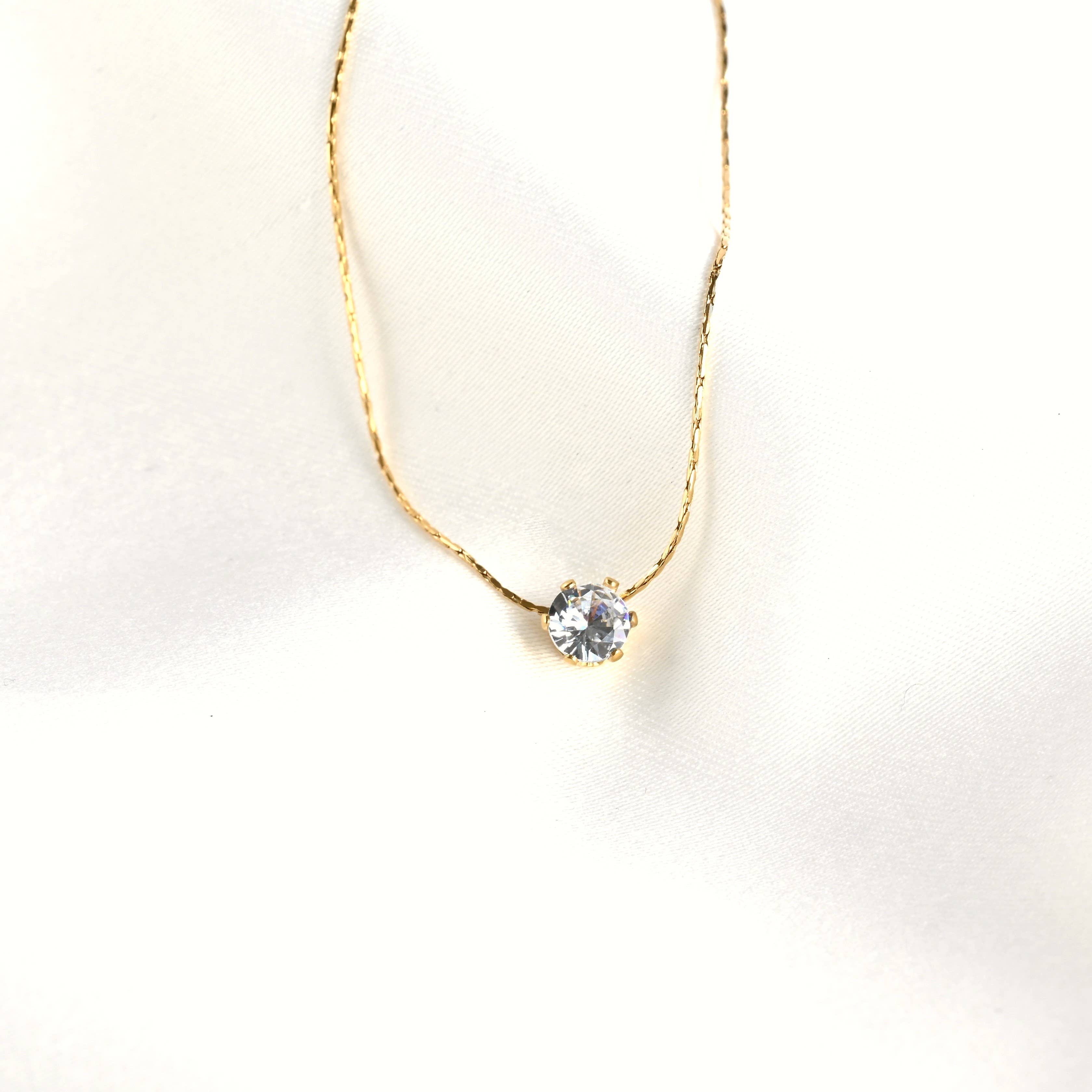 Solitaire Necklace - Tarnish-free Diamond Pendant
