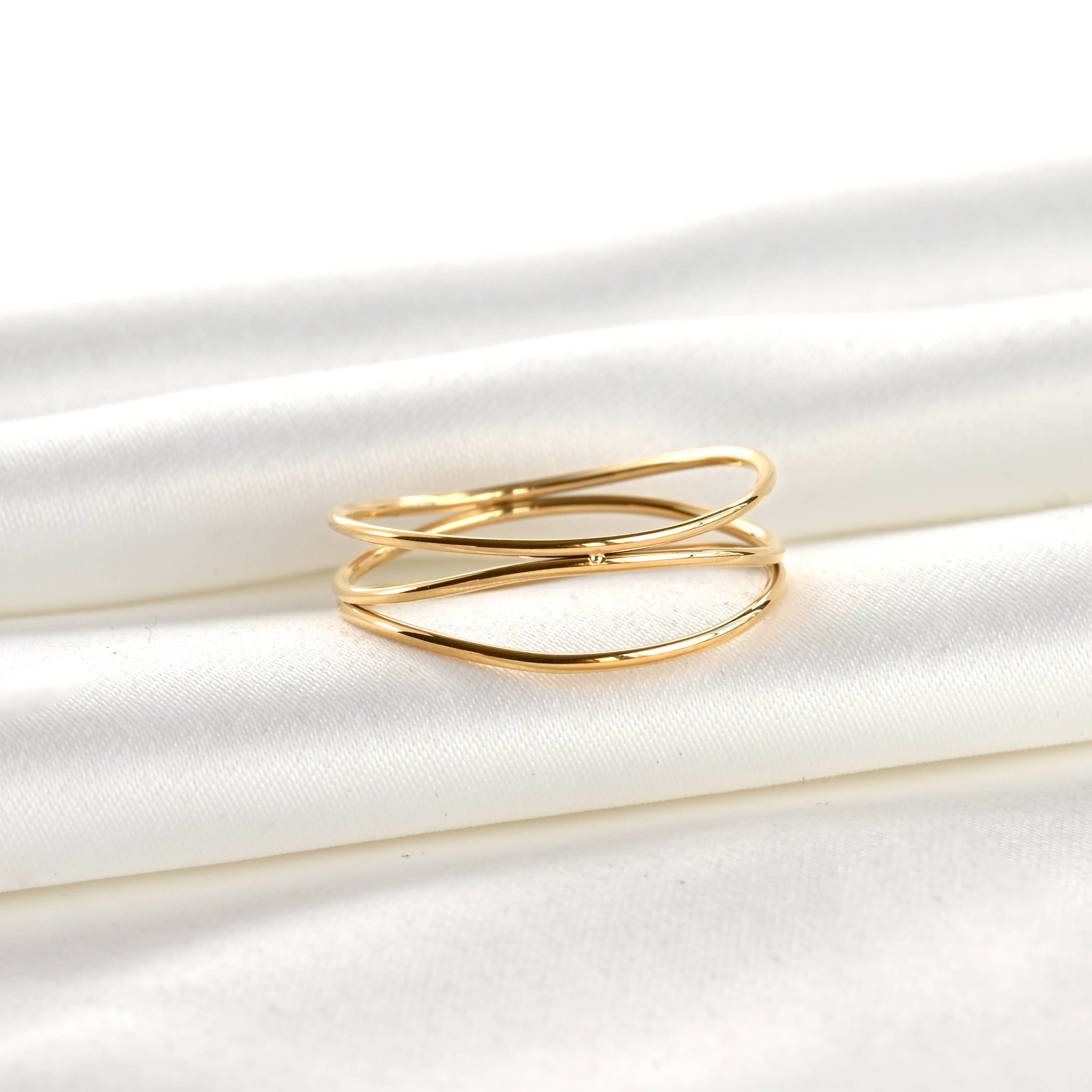 Layered Gold Ring - Waterproof 3 Layered Wave Ring