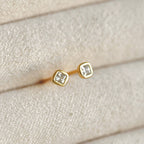Silver Square Studs - 925 Silver Mini Square Bezel Earrings