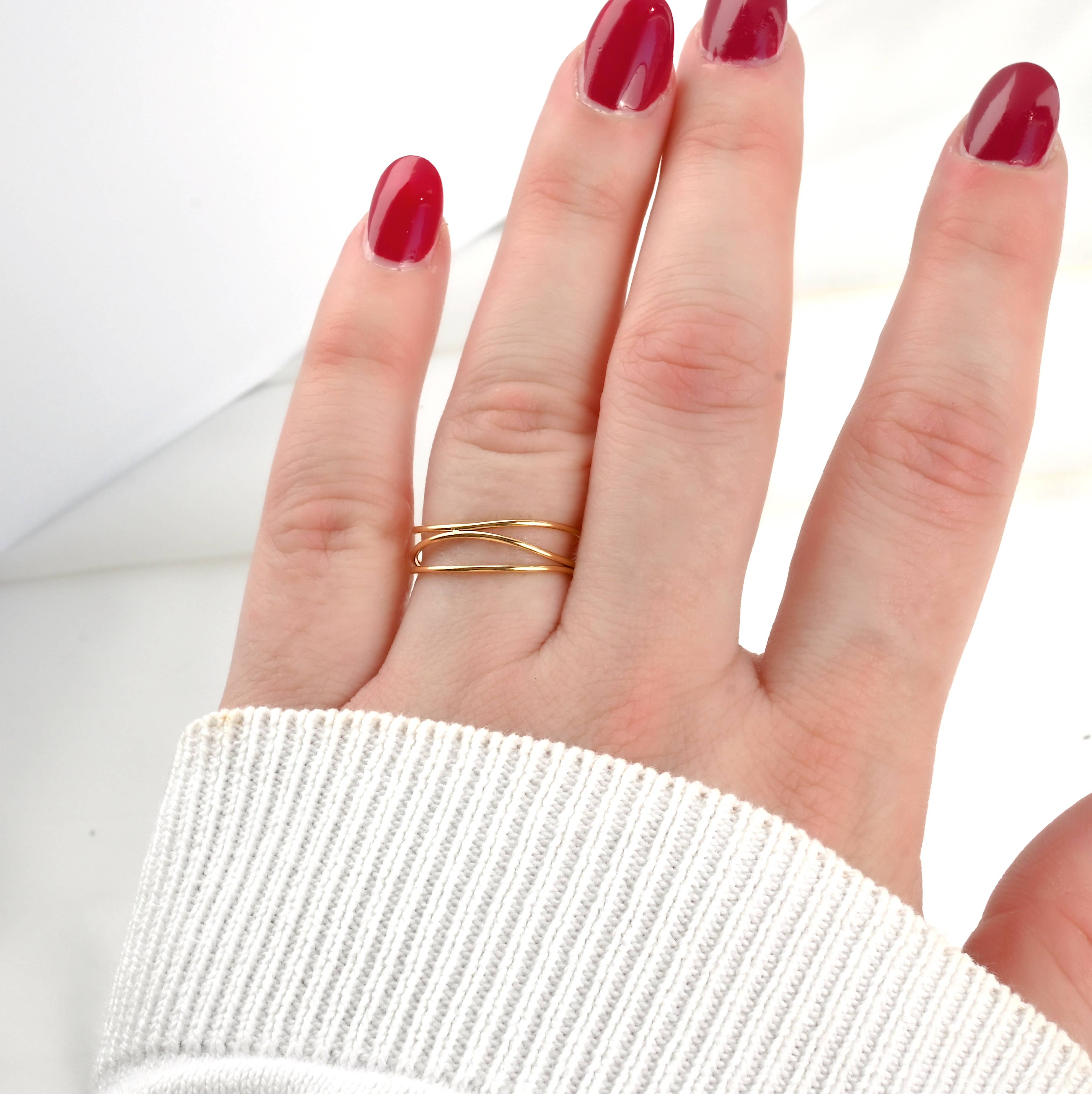 Layered Gold Ring - Waterproof 3 Layered Wave Ring