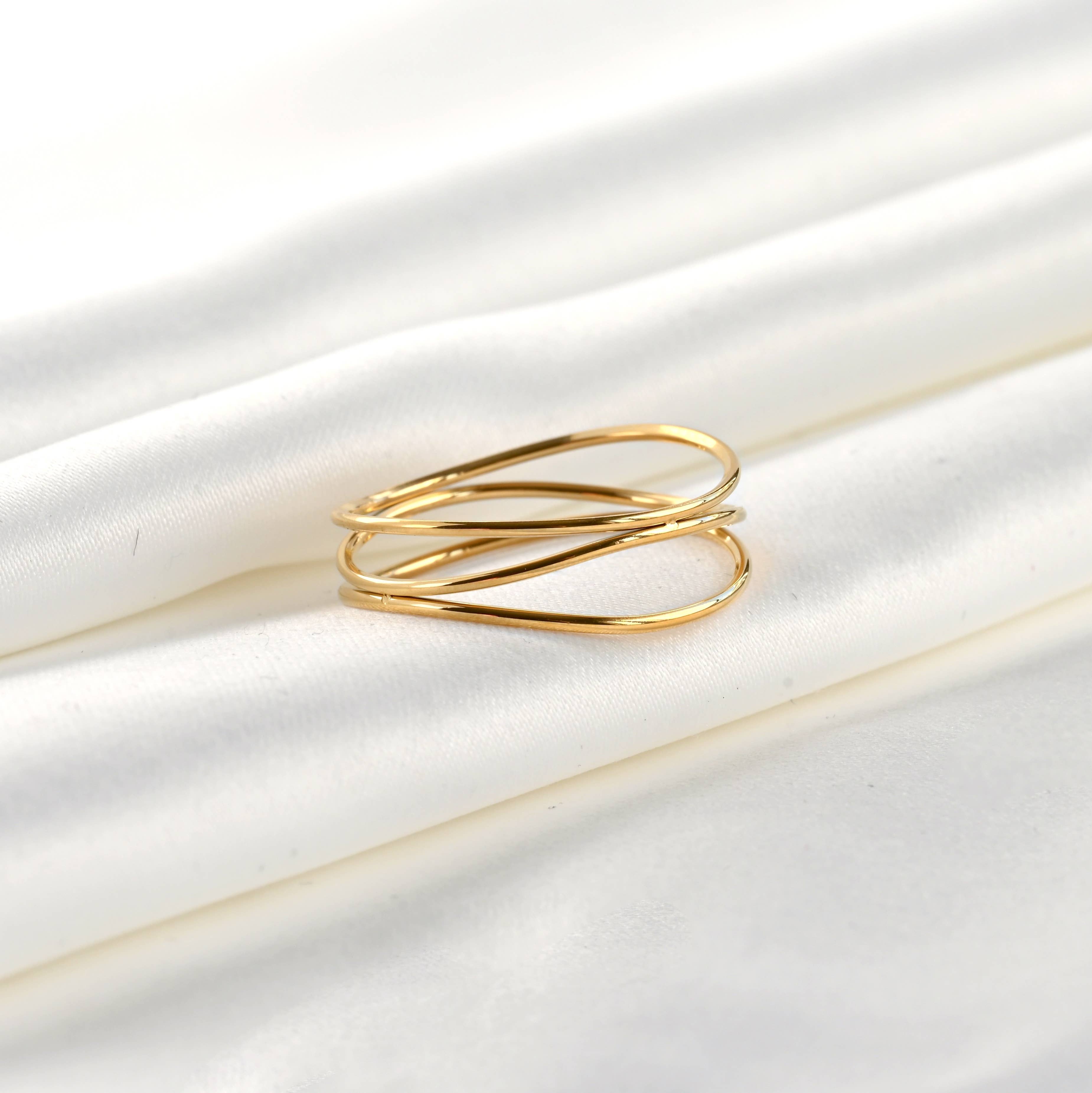 Layered Gold Ring - Waterproof 3 Layered Wave Ring