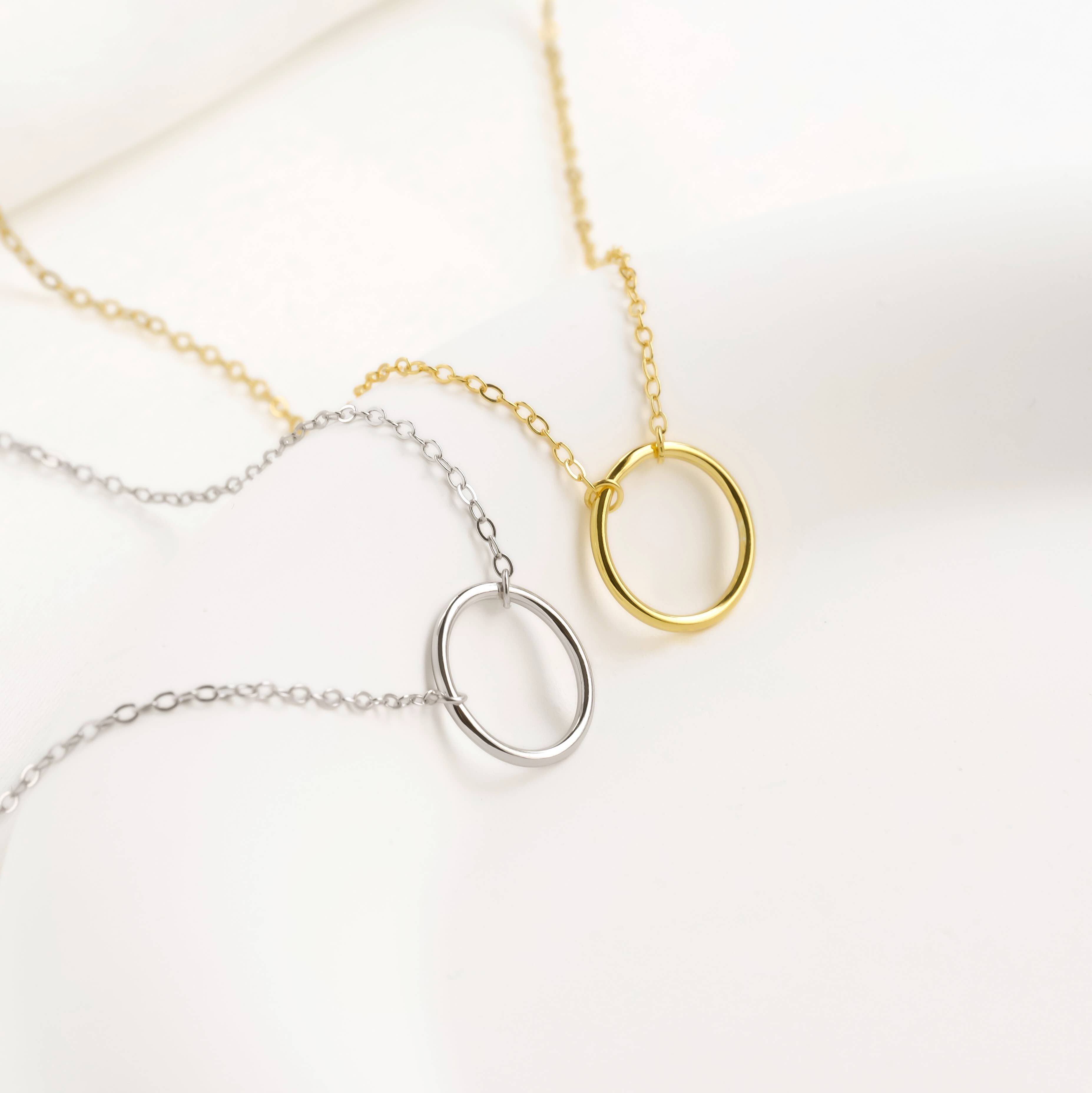 Sterling Silver Circle Link Necklace - Gold Circle Necklace