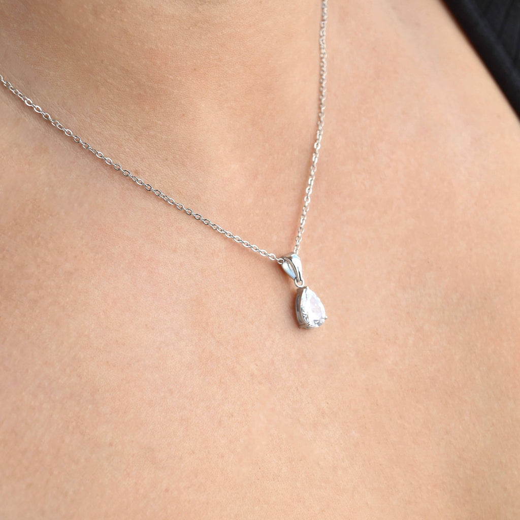 Blueyejewelry - Pear CZ Necklace - Tear Drop Diamond Birthstone Pendant